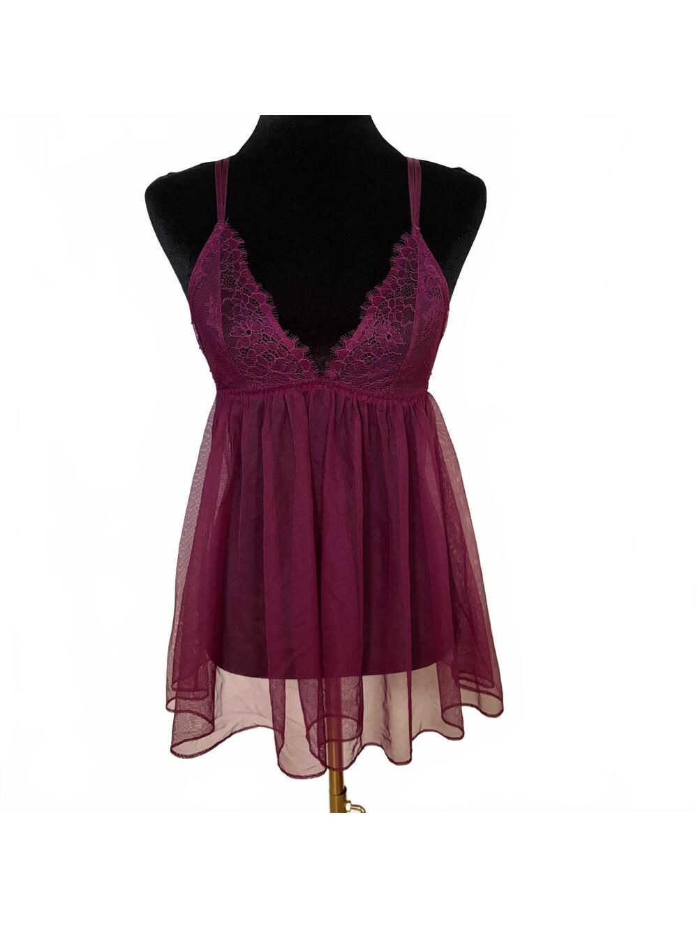 Victoria’s Secret Babydoll Mini Slip Dress Pleated Chiffon Sheer Lace Small NWT